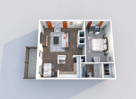 a 3d floor plan of a 1 bedroom apartment